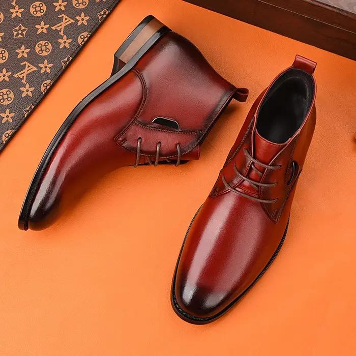 Bottes de neige en cuir véritable pour hommes, chaussures plates d'affaires, bottes de rinçage, zone
