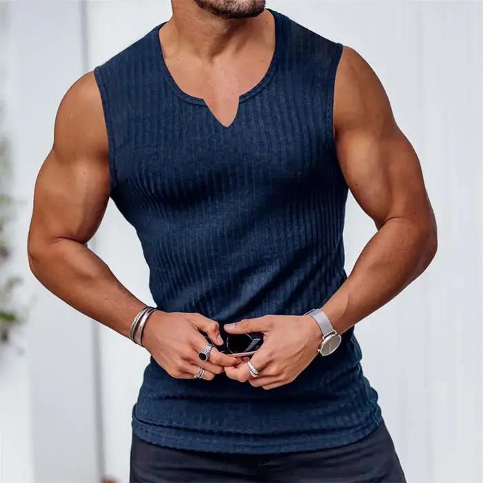 Chemise sans manches à col en V pour hommes, haut de gym glacé, maillot de corps de sport, vêtements