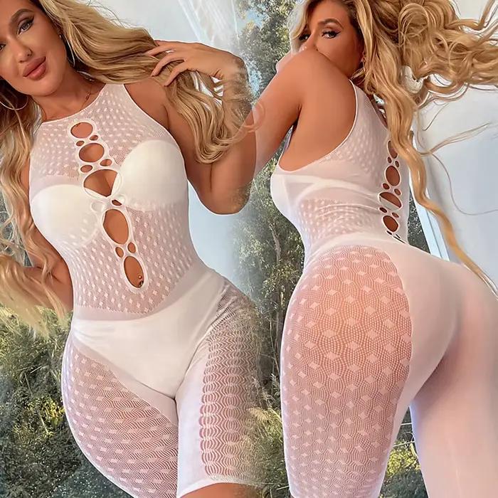 Combinaison moulante tricotée sans manches pour femmes, couleurs, barboteuse de Sport décontractée,