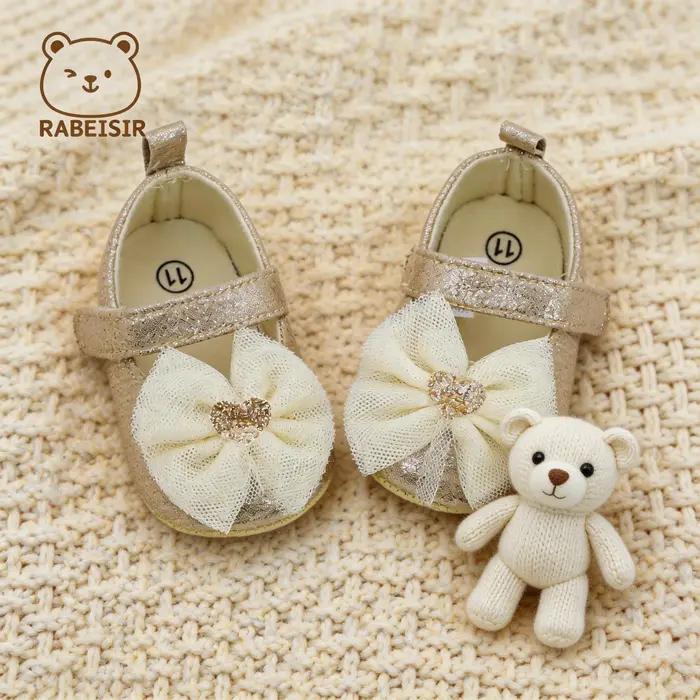 Chaussures de Marche Respirantes et Antidérapantes pour Bébé Première Paire Tout-Petits Style Princesse Dentelle Occasions Spéciales Promenade Famille Parc Visite Familiale Baptême Communion