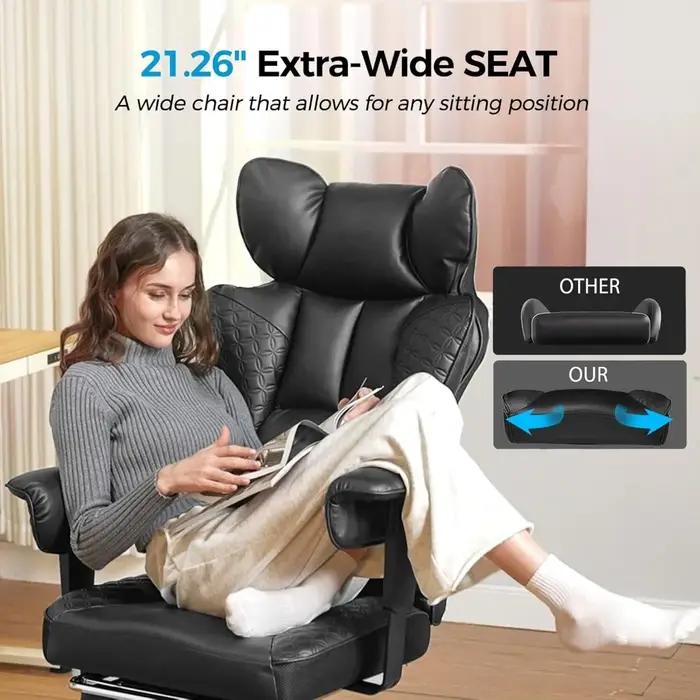 Chaise de bureau grande et haute, chaise de jeu ergonomique de 400 lb de large avec cuir conçu par g