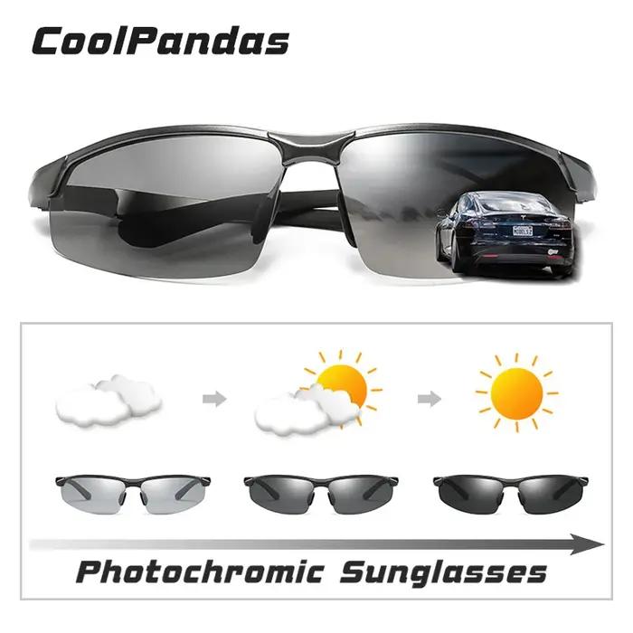 Nouveau aluminium sans monture lunettes de soleil photochromiques hommes lunettes de conduite polari