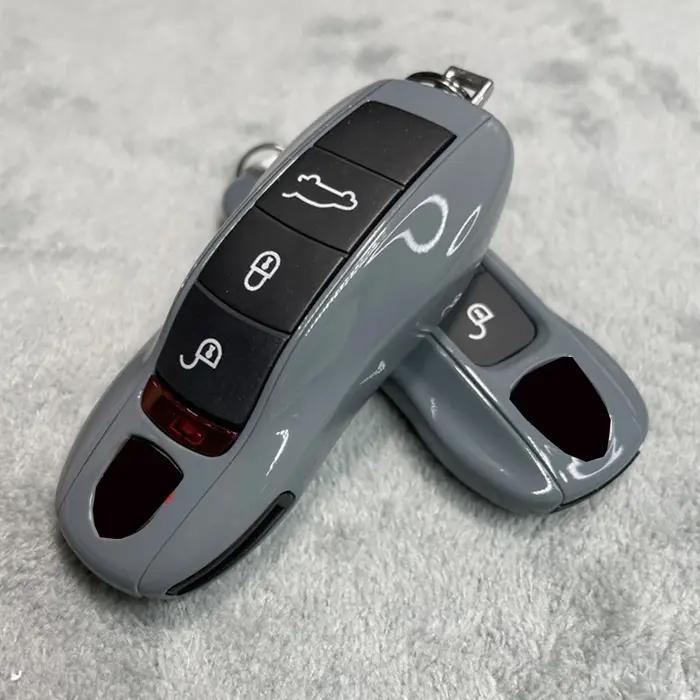 Étui à clés gris ciment pour Porsche 718 911 Panamera Cayenne Macan Boxster Cayman, coque de clé de