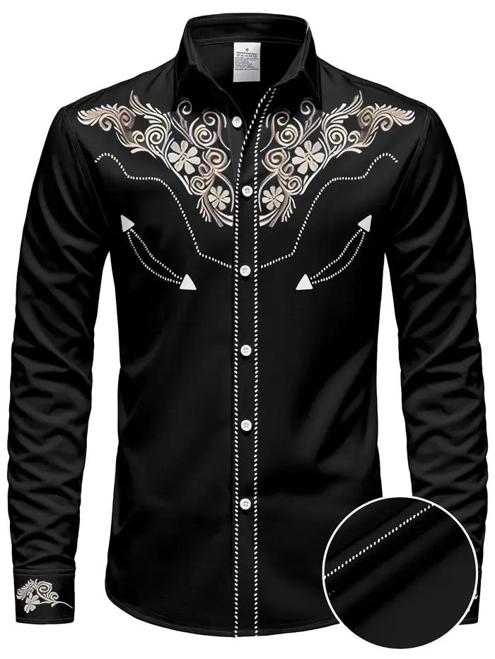 Chemise à manches longues pour hommes, imprimé Floral, Cowboy occidental, décontractée, coupe cintré