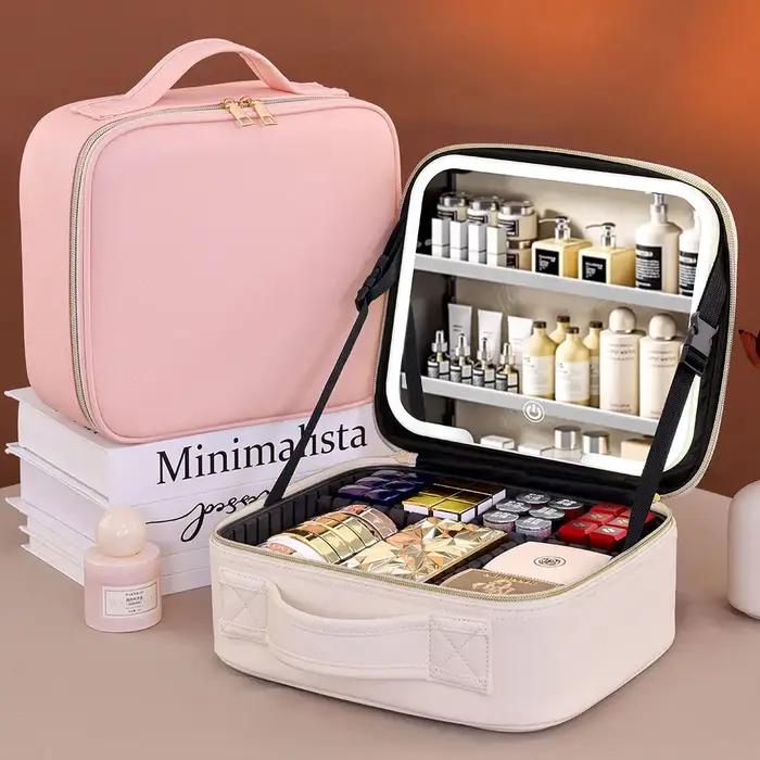 Sacs de voyage, boîte à lumière LED, grande capacité, trousse de maquillage, sac de rangement, étui