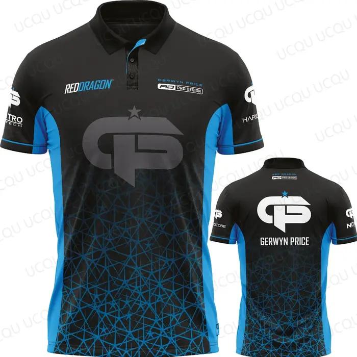 Polo Gerwyn Price The Iceman Darts 2026 Signature Jersey Bleu Noir Style Homme Vêtement de sport Hau