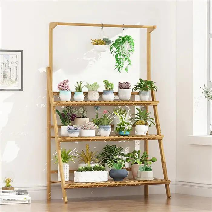 Support pliant pour plantes en bambou, étagère pour pots de fleurs, multi-usage pour serre intérieur