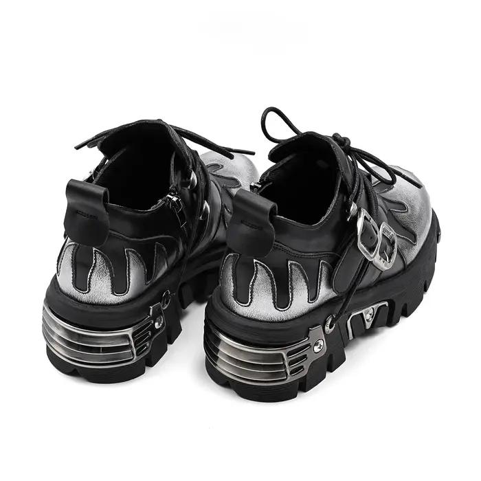 Chaussures de Couple Rock Vintage pour hommes et femmes, bottes rétro en cuir Punk foncé, Design de