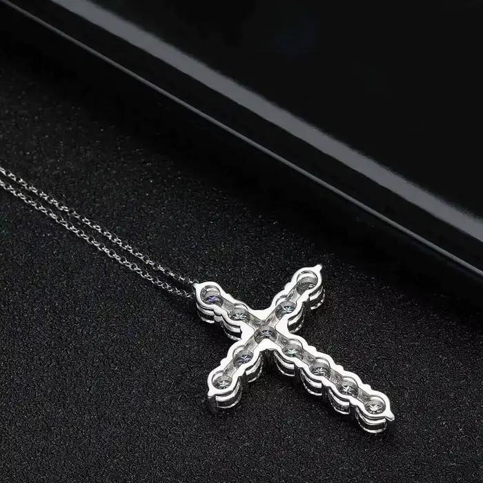 Pendentif croix Moissanite complet, chaîne originale en argent Sterling plaqué or blanc, collier fin