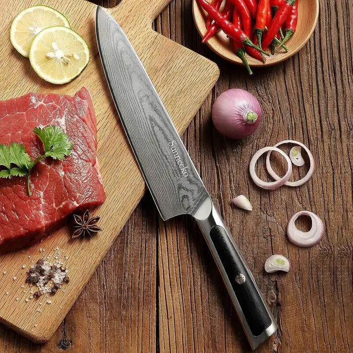 Sunnecko damas couteaux de cuisine 1-8 pièces/ensemble VG10 damas acier couperet Santoku fruits éplu