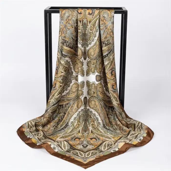 Foulard carré en Satin de soie pour femmes, Foulard de plage, Bandana pour dames, bandeau pour cheve