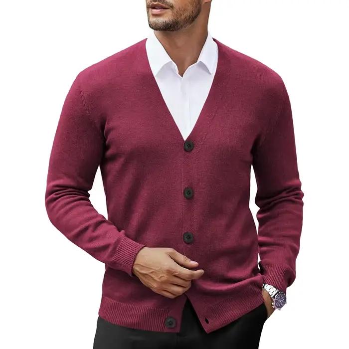 Nouveaux hommes col en V Cardigan Sweatcoats décontracté léger boutonné tricoté Cardigan pull en ple