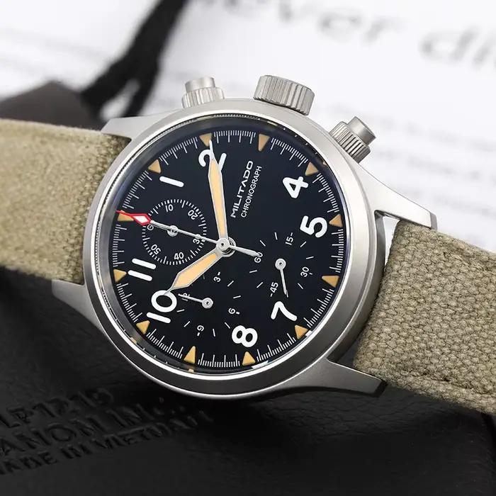Militado ML1868KF rétro VK67 montre chronographe à Quartz boîtier en acier inoxydable 3 cadran étanc
