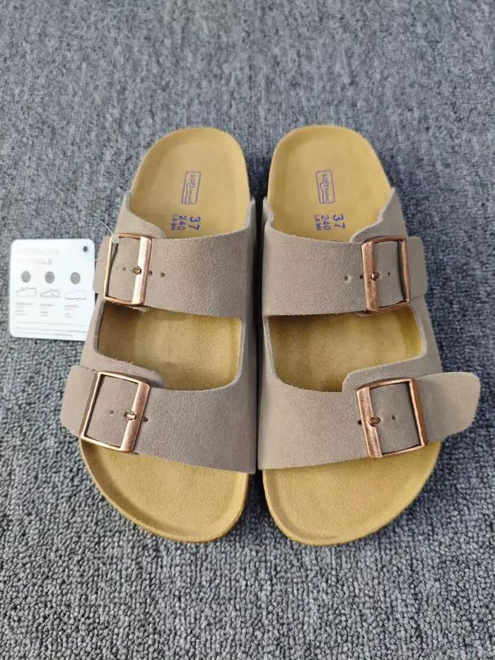 Sandales plates de plage unisexes style vintage à double boucle avec semelle intérieure en liège – C