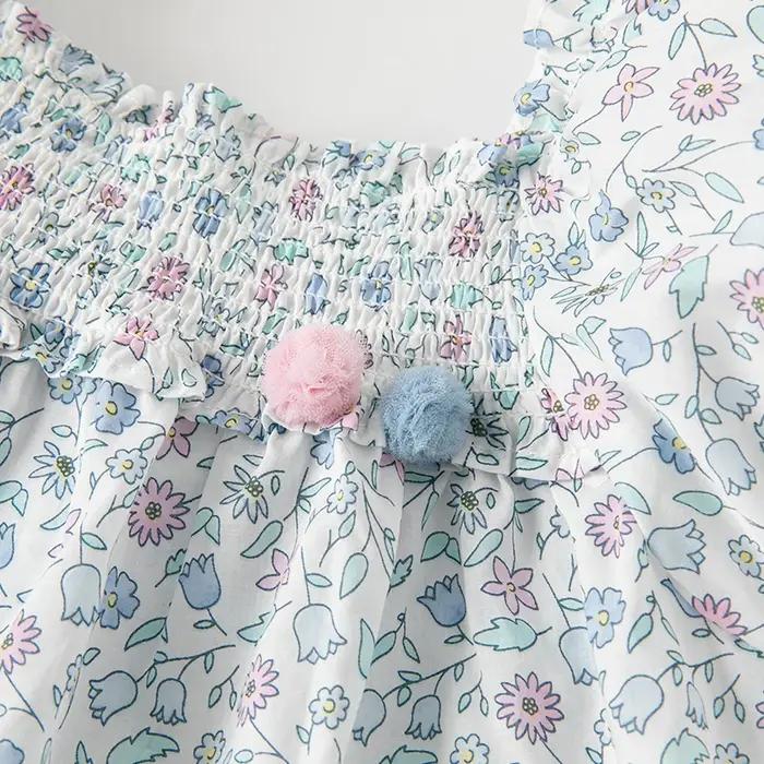 Strive MACBlue-Vêtements d'été à imprimé floral pour filles, manches à bulles, vêtements pour enfant