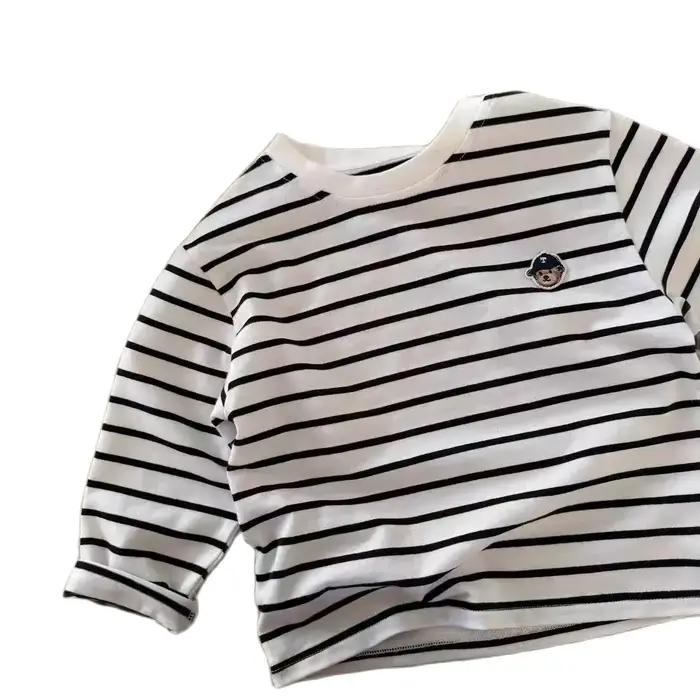 T-shirt à manches longues pour enfants, chemise de base respirante en pur coton, chemise de base ray