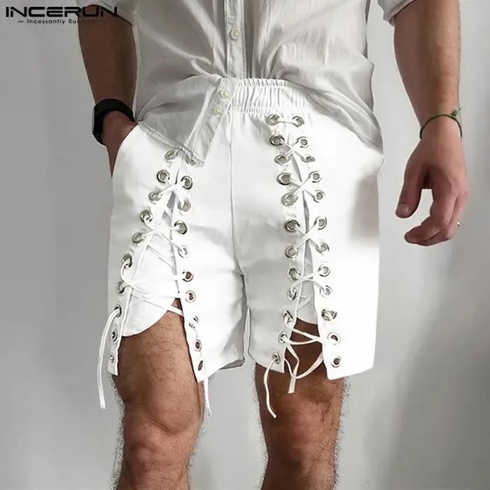 INCERUN-Short de Style Américain pour Homme, Design en Maille, Couleur Unie, Décontracté, Marche en