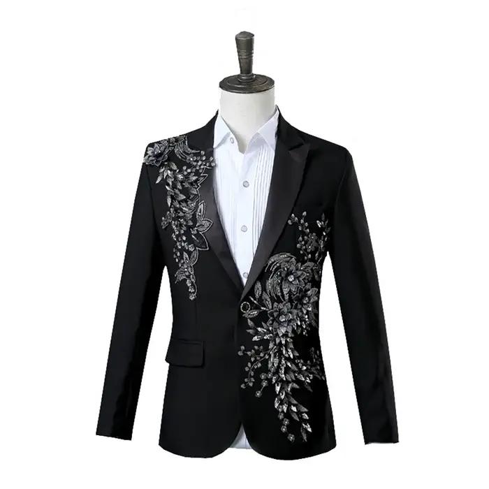 Costume deux pièces élégant pour hommes, avec des appliques, pour Banquet de mariage, hôte de danse,