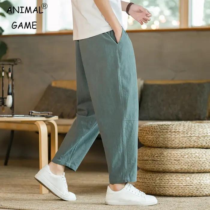 Pantalon homme coton lin mode pantalons décontractés couleur unie respirant short ample pantalon dro