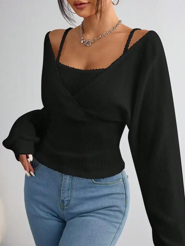 T-shirt à capuche à manches longues pour femmes, décontracté, couleur unie, tricoté, coupe régulière
