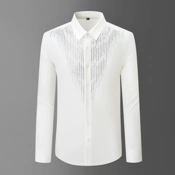 Chemise de luxe à manches longues avec strass pour hommes, robe de soirée pour Banquet social, burea