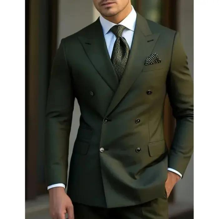 Ensemble 2 pièces homme : Costume slim de haute qualité à col pointu et revers crantés pour mariage,