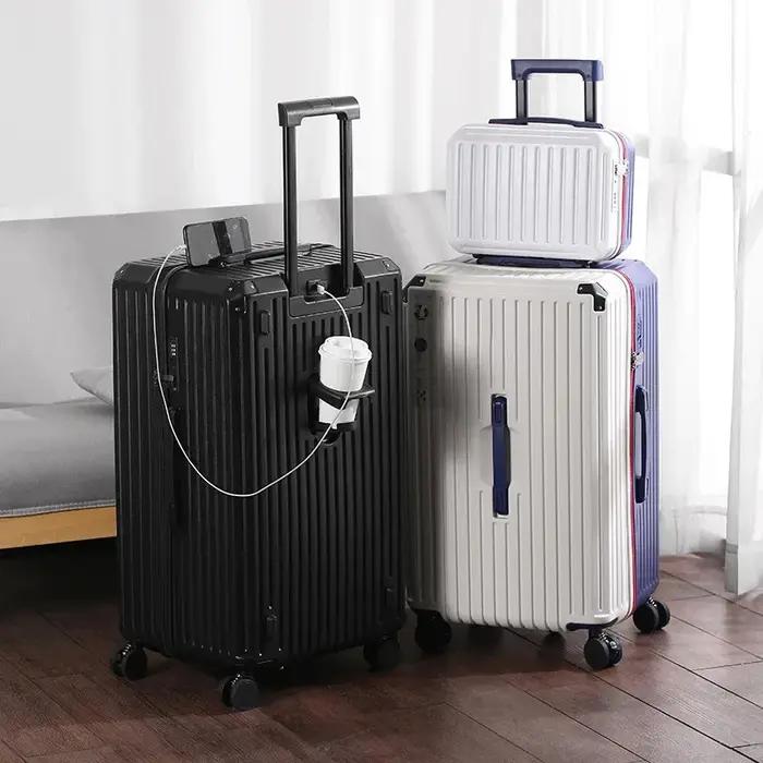 Bagages Spinner Multifonctions avec Port de Chargement USB et Porte-Gobelet, Cadre en Aluminium, Équ