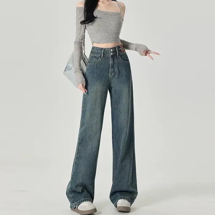 Jean à jambes larges pour femmes, coupe étroite, avec taille haute et sensation de suspension, jambe
