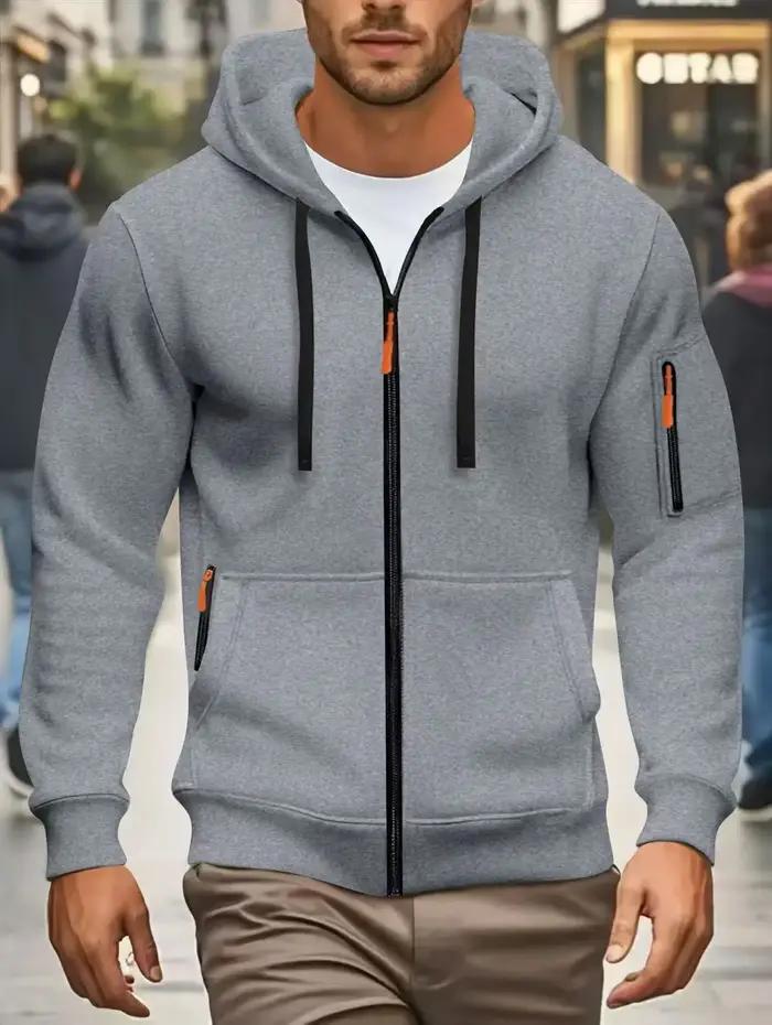 Hommes automne et hiver nouveaux sweats à capuche à manches longues sweat poche fermeture éclair con