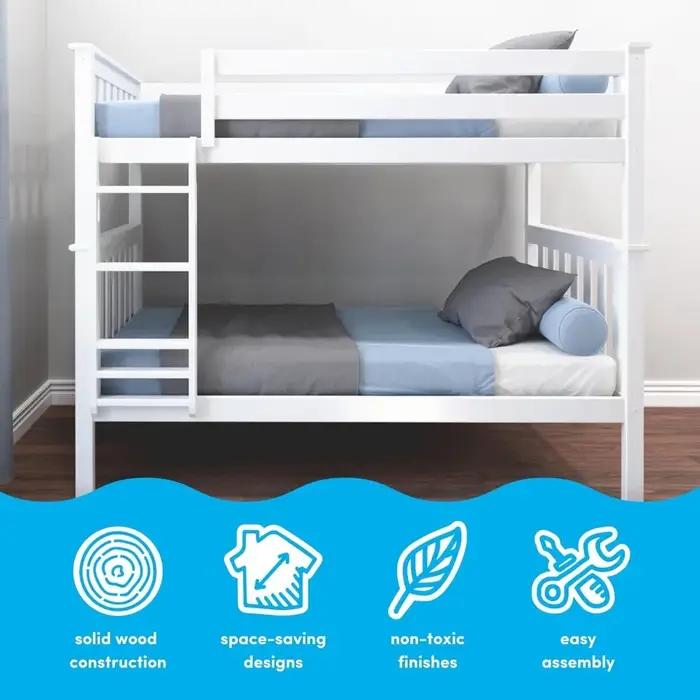 Lit superposé double sur double, cadre de lit superposé en bois massif avec échelle pour enfants, ga