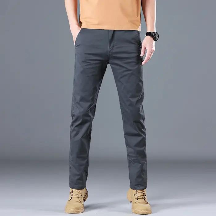 Hommes de haute qualité pur coton classique couleur unie pantalons décontractés affaires Stretch min