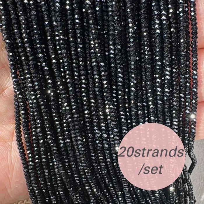 20 brins de perles en pierre spinelle noire facettées de 2/3mm, perles en vrac pour la fabrication d
