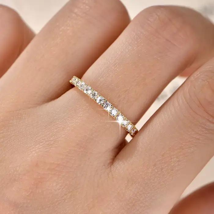 Bague de mariage en or 14 carats pour femmes, certifiée couleur D VVS1, bague d'éternité en moissani