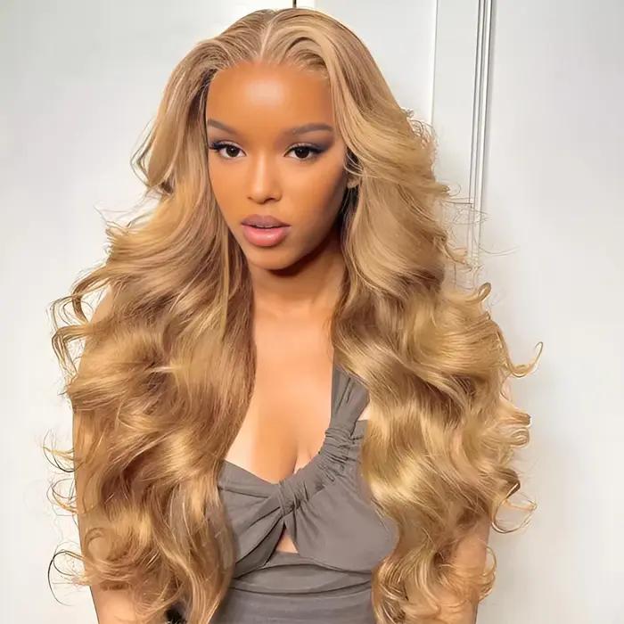 Perruque Lace Front Wig Body Wave Brésilienne Naturelle, Cheveux Blond Miel, Sans Colle, 13x6 HD, 30