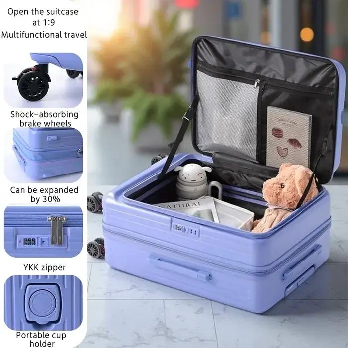 Valise extensible multifonctionnelle à ouverture frontale avec porte-gobelet, bagage de grande capac