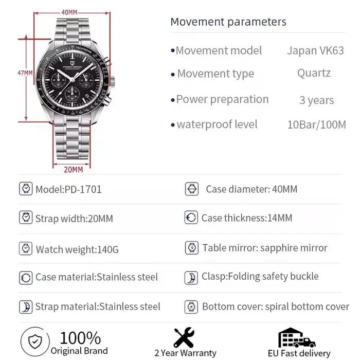 Montre pour homme PAGANI DESIGN 500, chronographe sportif à cadran circulaire, mouvement japonais, s