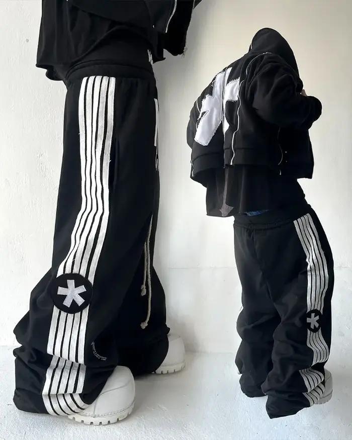 Y2K tendance gothique anglais lettre brodé imprimé rayé hommes pantalons de sport rétro Harajuku hau