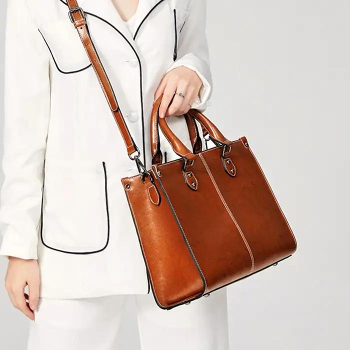Femmes sac à main bandoulière sac fourre-tout en cuir véritable Shopping mode bureau femme véritable