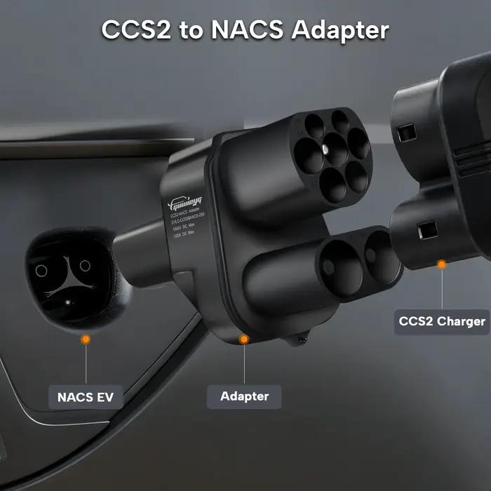 Adaptateur de charge EV CCS2 vers Tesla GUWIEYG 500A CCS2 Combo pour Tesla Convertisseur pour charge
