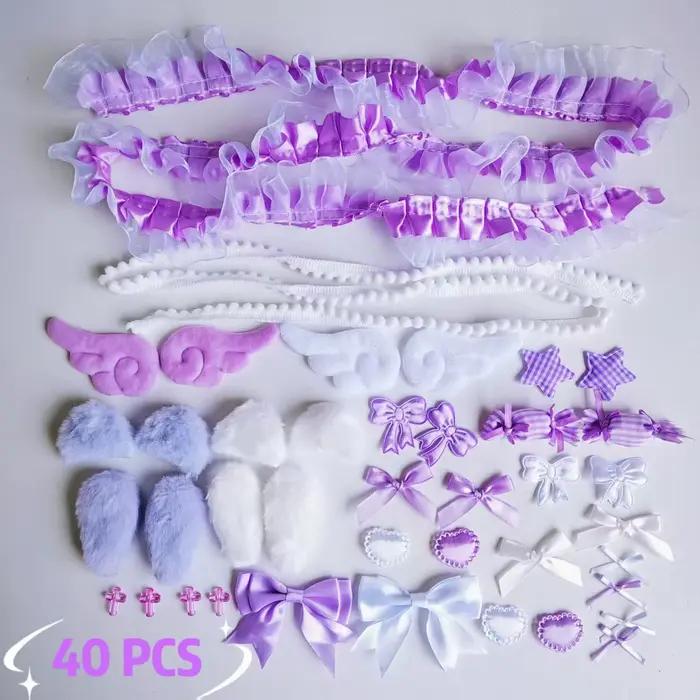 Kit de matériel en dentelle fait main, 40 pièces, oreilles de lapin en peluche, accessoires ailes d'