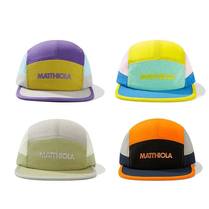 Casquette de baseball 5 panneaux color block pour hommes et femmes, en nylon imperméable avec motif
