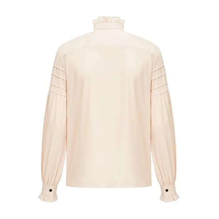 Chemise en coton blanc pour homme, col montant à volants, manches longues lanterne, Pirate Cosplay,