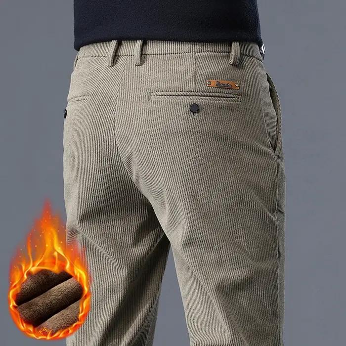 Kaki noir gris polaire hommes velours côtelé pantalons décontractés Chenille épais Stretch pantalon