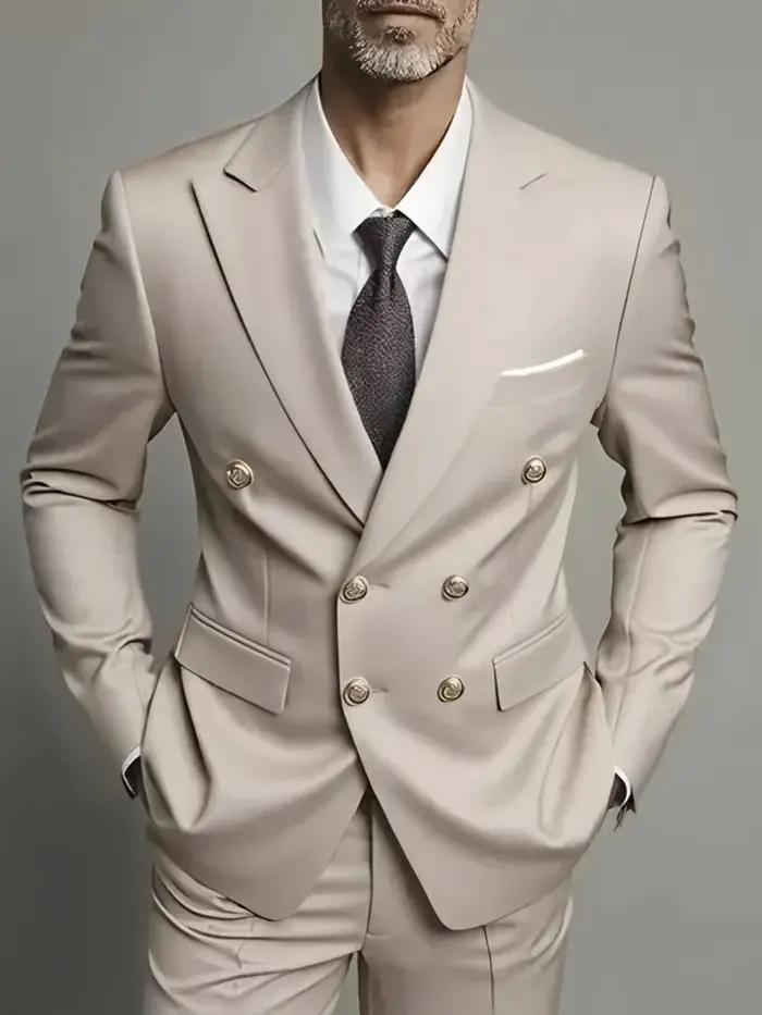 Mode nouveaux hommes loisirs Boutique affaires Banquet couleur unie mariage Double boutonnage Slim F