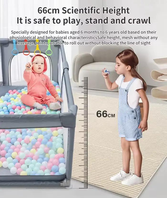Parc pour bébé, barrière de sécurité pour enfant avec boîte à balles, anneau de tirage, aire de jeux
