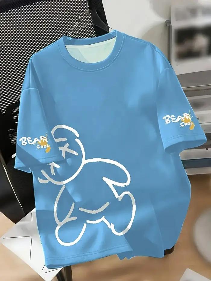 Vente chaude d'été hommes personnalisé ours en peluche imprimé respirant et confortable T-shirt exté