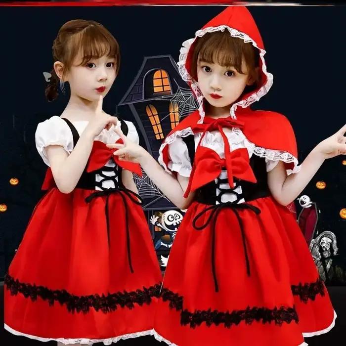 Filles petit chaperon rouge Cosplay Costume pour enfants princesse robe d'halloween bandeau + sac de