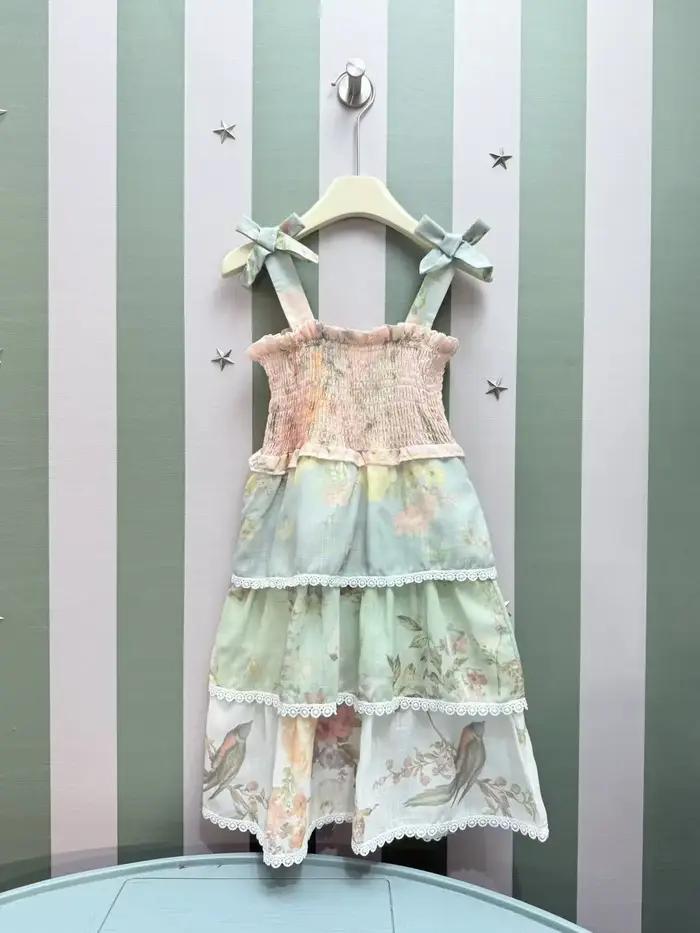 Vêtements d'été haut de gamme pour enfants, nouveau Design à la mode, robe à bretelles imprimée flor