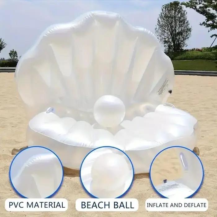 Flotteur gonflable de piscine de coquillage en PVC blanc en forme de coquille, flotteur géant de pal