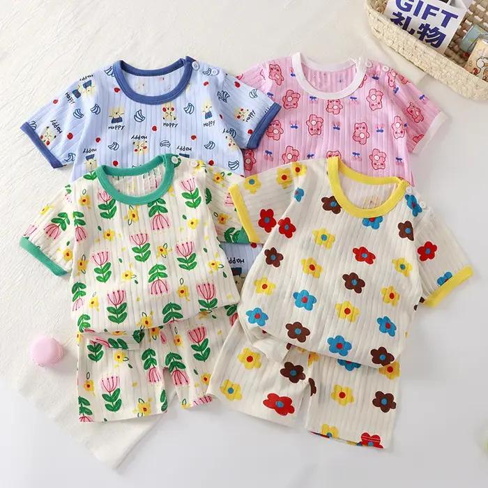 T-shirt à manches courtes imprimé dessin animé mignon pour enfants, pyjamas pour tout-petits, ensemb